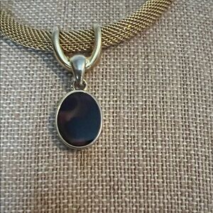 Gold Mesh Necklace with Brown Oval Oendant